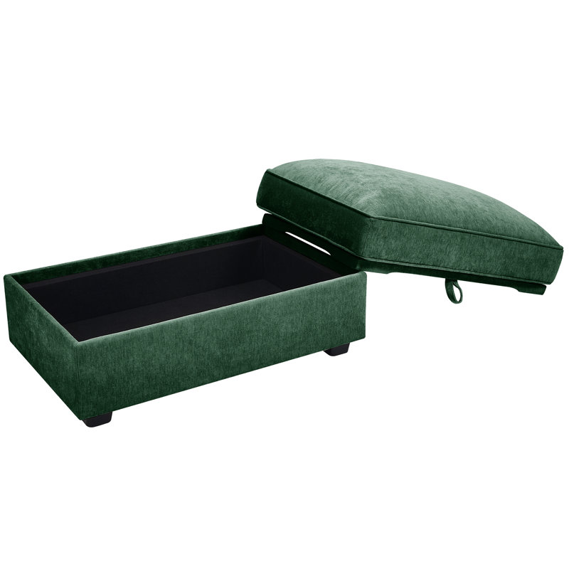 Chenille avec design en forme de croissant de ligne épurée, rangement caché dans le repose-pieds, passepoilé, pour une décoration intérieure moderne avec tirette intégrée sous chaque pièce, douceur et douceur, convient aux maisons nordiques