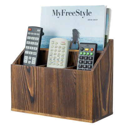 Solid Wood Remote Control Holder W/ Magazine Slot