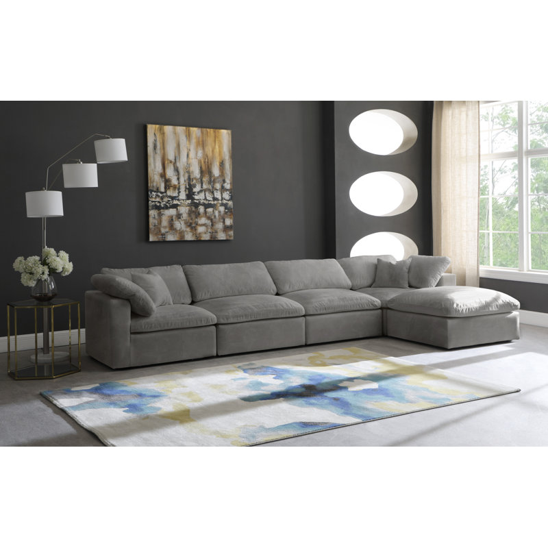 Cozy 158" Wide Velvet Modular Sofa & Chaise with Ottoman, Grey Velvet