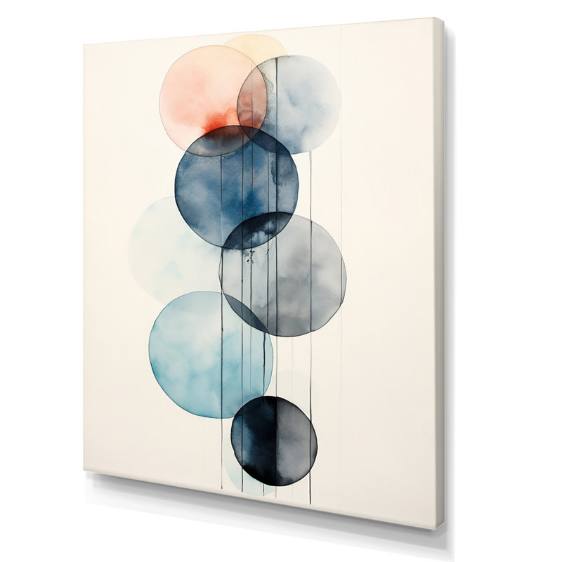 «Essential Circles Retro Blue Watercolor I», reproduction sur toile géométrique moderne, H 20 po x l 12 po, Toile tendue