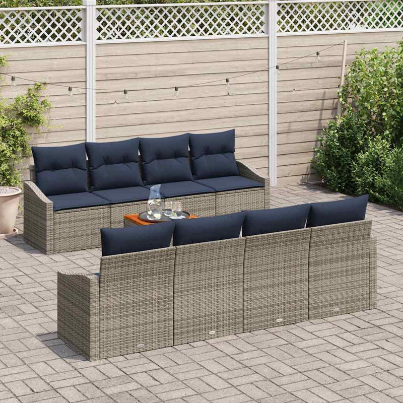 Ensemble de canapé de jardin avec coussin 9 pièces vidaXL, Coussin bleu marine / structure grise