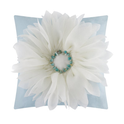 Decorative Throw Pillow Cover 18x18 inches Canvas with 3D Flower Design White and Blue