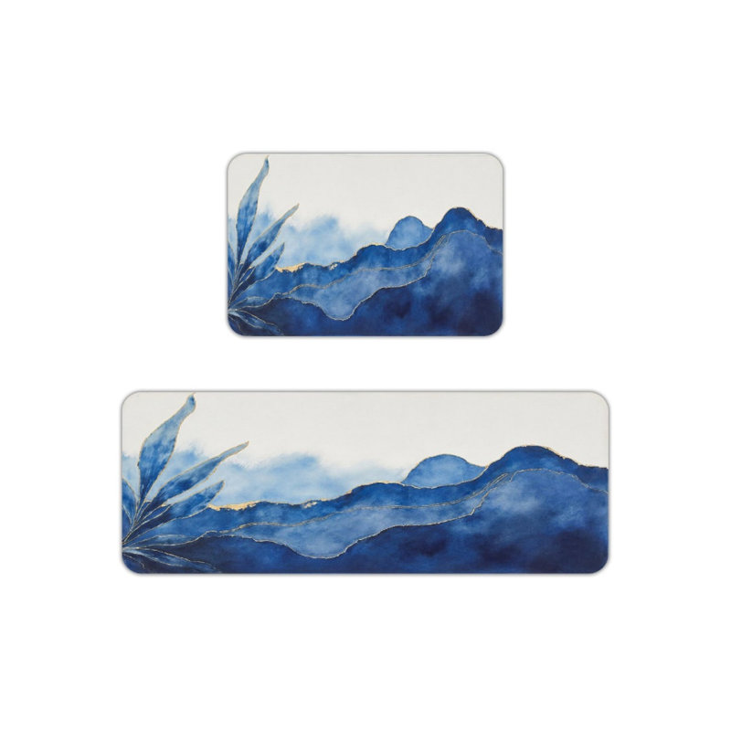 Ensemble de 2 tapis de cuisine en forme d'aquarelle bleue et bleue pour le salon