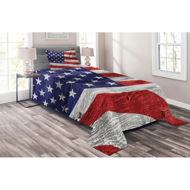 Patriotic American Flag Twin Bedspread Set