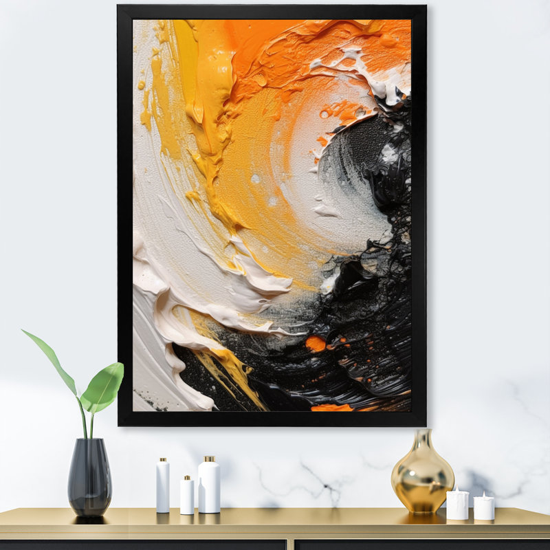 Orange et noir Mystic Spirals III - Abstract Spirals, art mural, Cadre simple noir, H 32 po x l 24 po x P 1 po