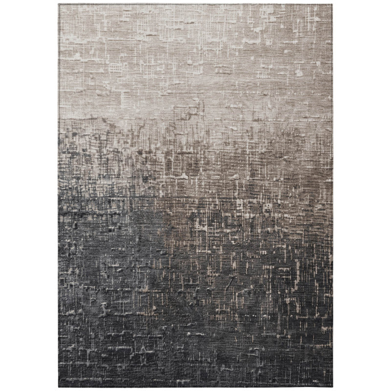 3' X 5' Khaki Ombre Washable Indoor Outdoor Area Rug