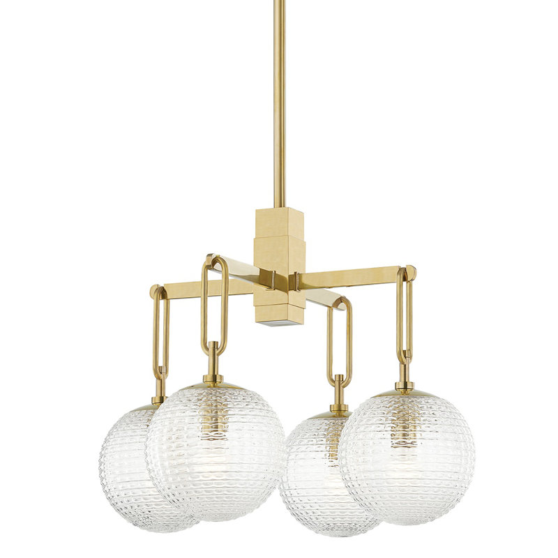 Lustre sphérique unique à 4 lumières Jewett, Laiton vieilli