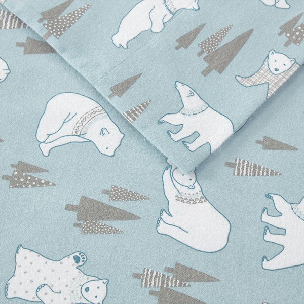 Full Blue Polar Bears Cotton Flannel Sheet Set