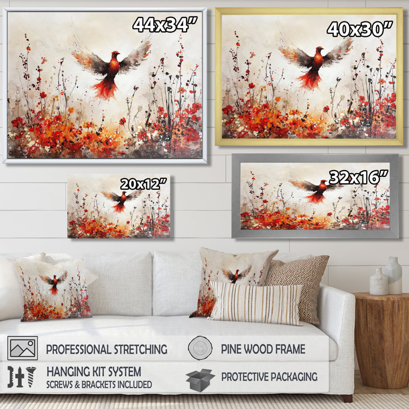 «Bird Phoenix Rising In Adversity», impression d'art mural Phoenix, Single Picture Framed Print without Mat, Black