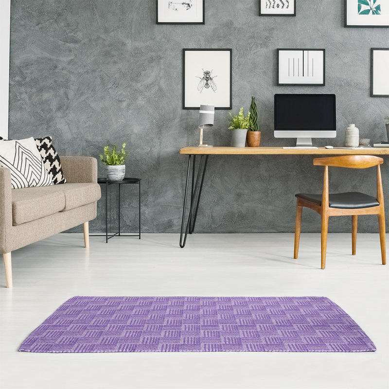 Tapis de zone mauve à rayures monochrome basketweave, Rectangle 5 pi x 7 pi