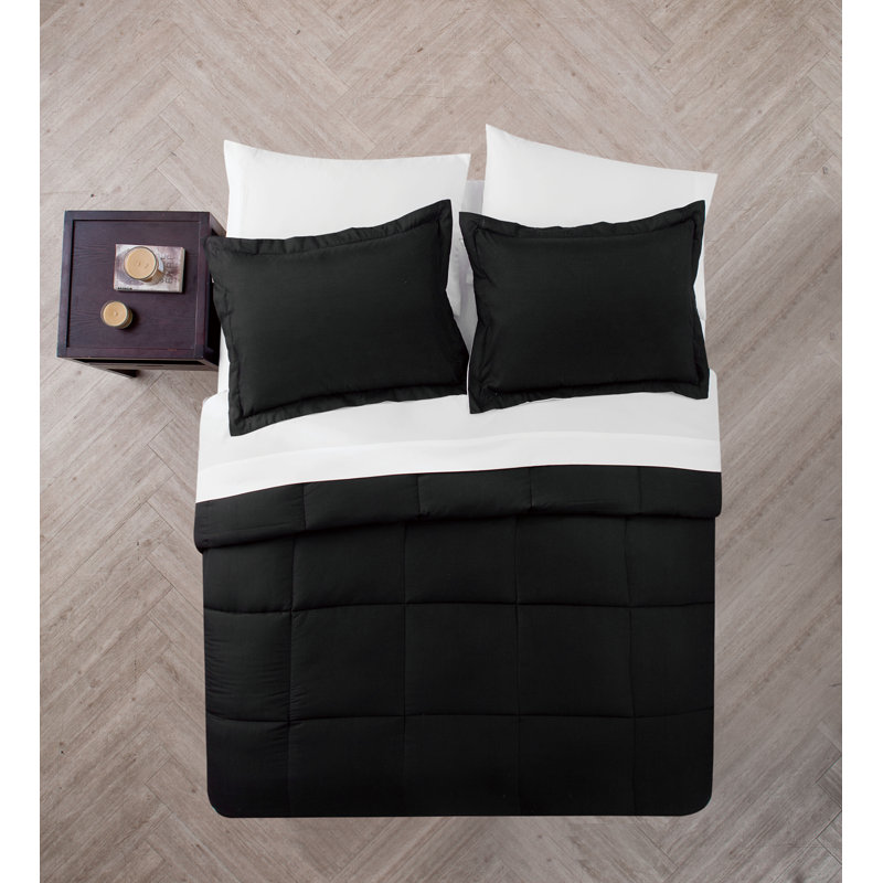 Perley Traditional Polyester Comforter, Twin XL, Black/White
