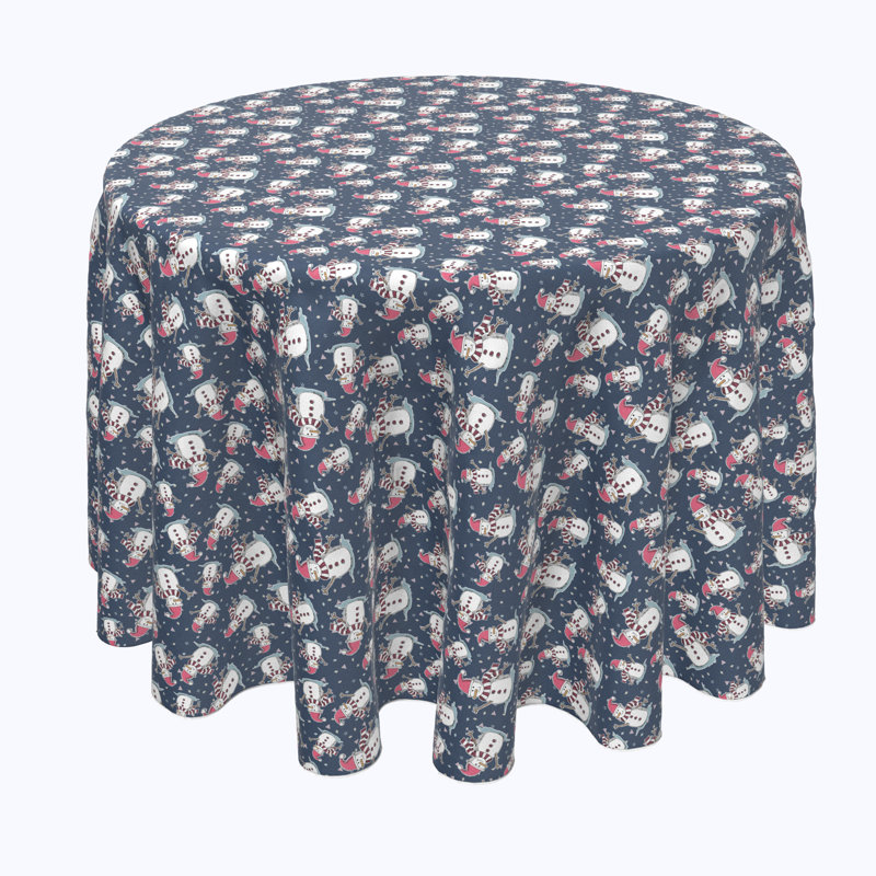 Geometric Round Christmas Tablecloth, 120" x 120", Smiling Snowmen Toss