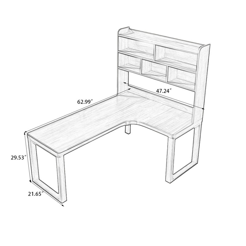 Nut-brown L-Shaped Solid Wood desk, 70.87" H x 62.99" W x 47.24"D , Right Hand Return