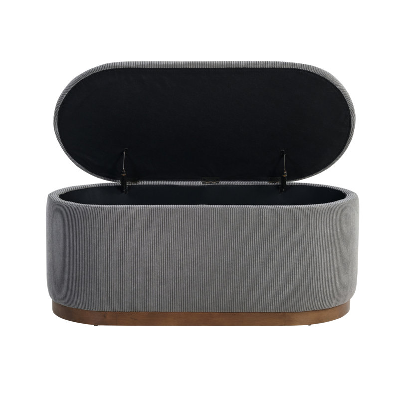 Banc de rangement relevable en velours côtelé gris avec siège en mousse