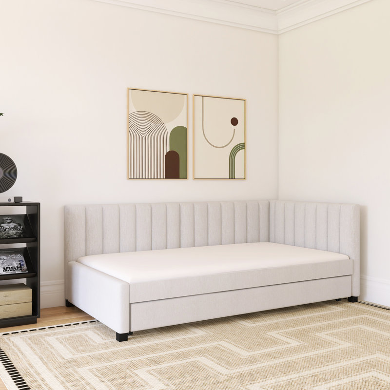Upholstered Daybed With Trundle, Beige, Twin