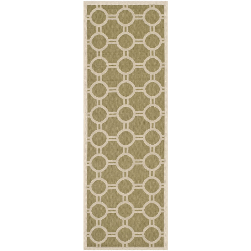 Arneshia Geometric Green/Beige Area Rug, Runner 2'3" x 6'7"