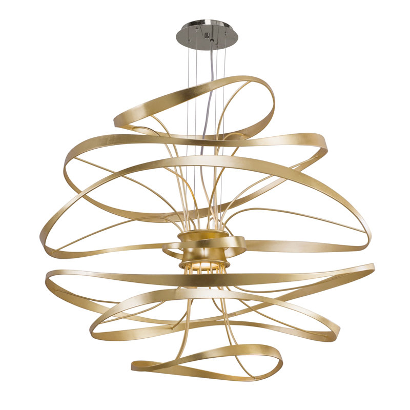Elegant Gold Leaf 42" LED Pendant Chandelier with Dimmable Light
