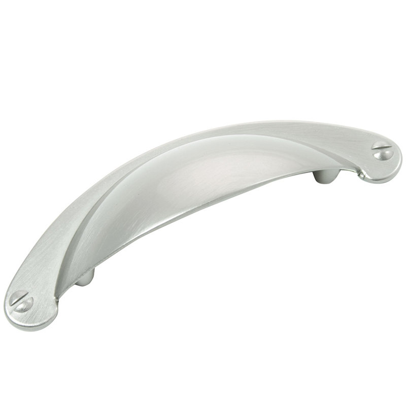 Satin Pewter Brushed Metal Cup Pull with Mounting Hardware