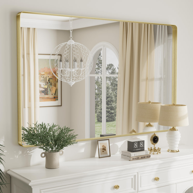 Miroir mural Aevar, 55 po x 36 po, Or brossé