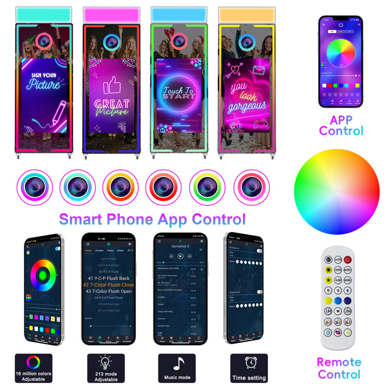 65-43In Interactive Touch Screen Photo Booth Machine,Remote Control Rgb Light,Idea Instant Printing And Share For Event Rental Party