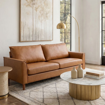 Alpha 200cm W Mid-Century Faux Leather 2 Seater Sofa With Solid Wood Legs