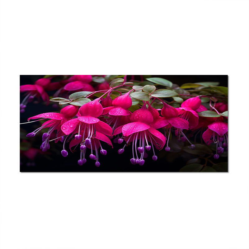 Fuchsia vivace, fleurs II, art mural floral, salon, Toile tendue, H 28 po x l 60 po x P 1,5 po