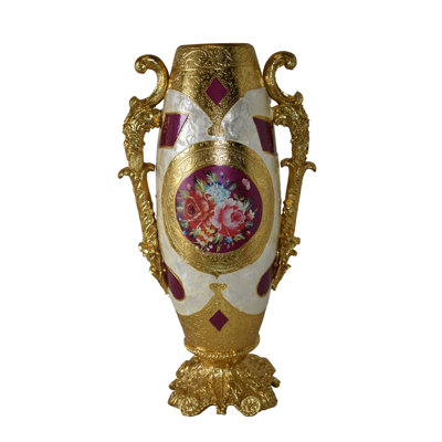 Grand vase en résine Felio doré et orné de fleurs: 12 po x 9 po x H 21 po