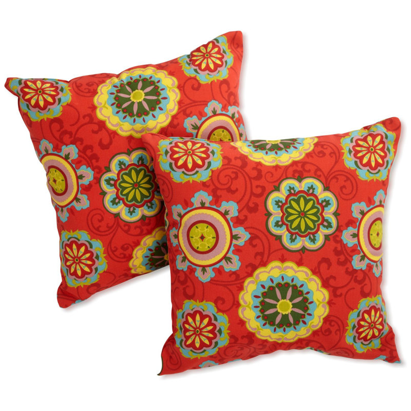Outdoor Reversible Throw Pillow, Pike Azure, 17" H x 17" W