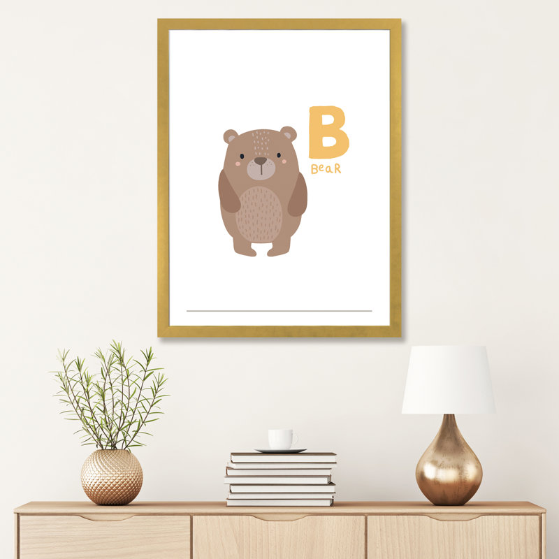 Animal Alphabet B - impression d'art graphique, H 32 po x l 24 po x P 1 po, Papier encadré doré, Blanc