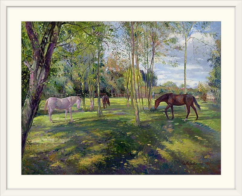 «Yonkers In the Rectory Paddock» par Timothy Easton, reproduction d'art, H 35 po x l 44 po x P 1 po, Cadre blanc