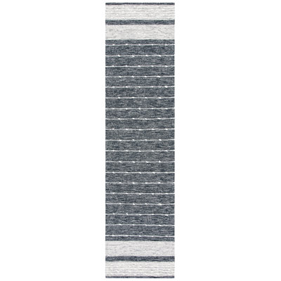 Henneman Hand Woven Cotton/Wool Striped Rug in Black/White