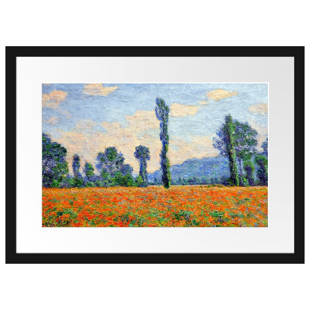 Gerahmtes Poster Mohnfeld Giverny von Claude Monet