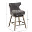 Tabouret de comptoir pivotant gris anthracite avec pieds en bois massif, sans retour automatique, argent mat, outils d'assemblage requis