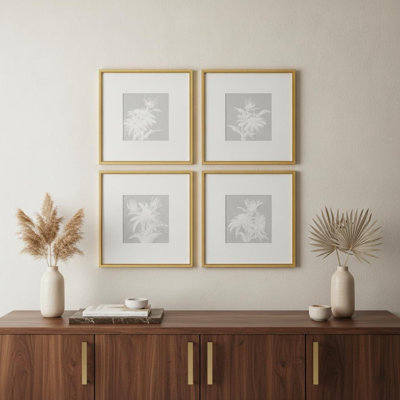 HomeRoots " Set Of Four Echinacea Gold Framed Print Wall Art " 4 - Pieces