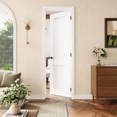 Porte intérieure pré-suspendue 24 po x 80 po à 2 panneaux avec charnières noires, plaque de porte à cadre solide avec cadre, porte intérieure comme porte de garde-manger, porte de chambre à coucher, porte de buanderie, portes de placard, portes de pièce, droite