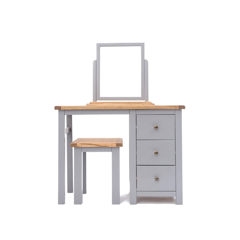 Mielke Dressing Table with Mirror, Natural/Grey/Gold