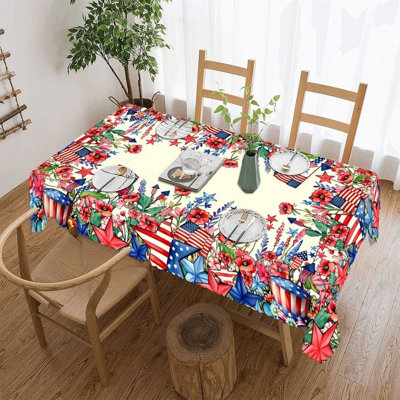 Nappe festonnée à bords festonnés, motif floral étoile de la journée des anciens Combattants, 60 x 120 po, maison de campagne et patio
