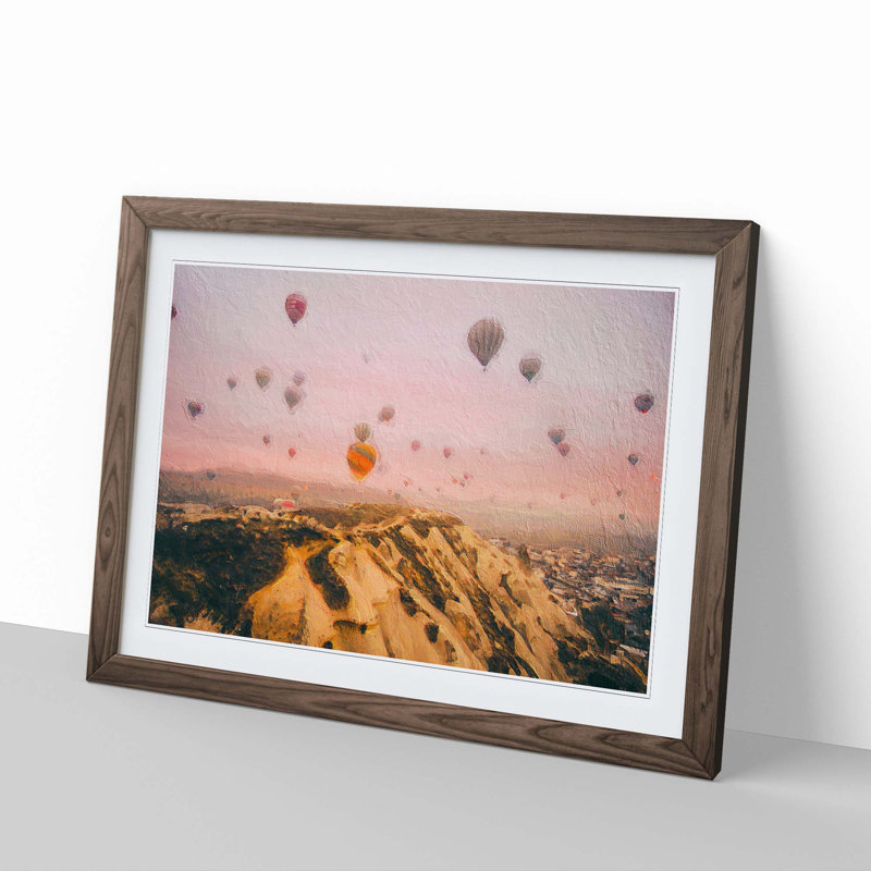 Hot Air Balloon Ride - Picture Frame Painting Print, 27cm H x 36cm W x 2cm D, Walnut Framed