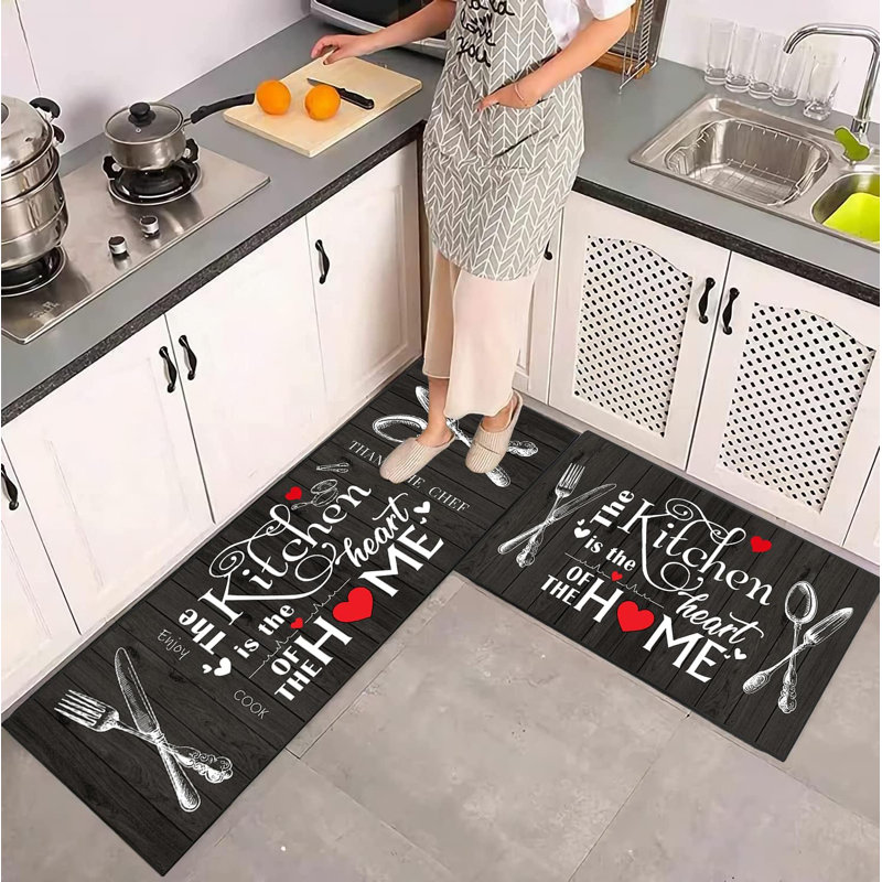 Ensemble de 2 tapis de cuisine de style rustique noir et blanc Farmhouse