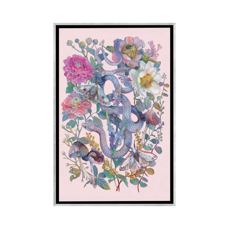 «Snake Pink Floral Garden», reproduction d'art sur toile encadrée, H 26 po x l 18 po, Impression encadrée sans passe-partout