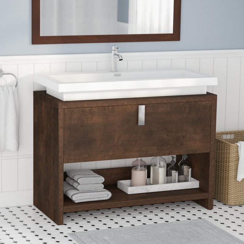 Ovando 39.4'' Single Bathroom Vanity with Acrylic Top, Rosewood
