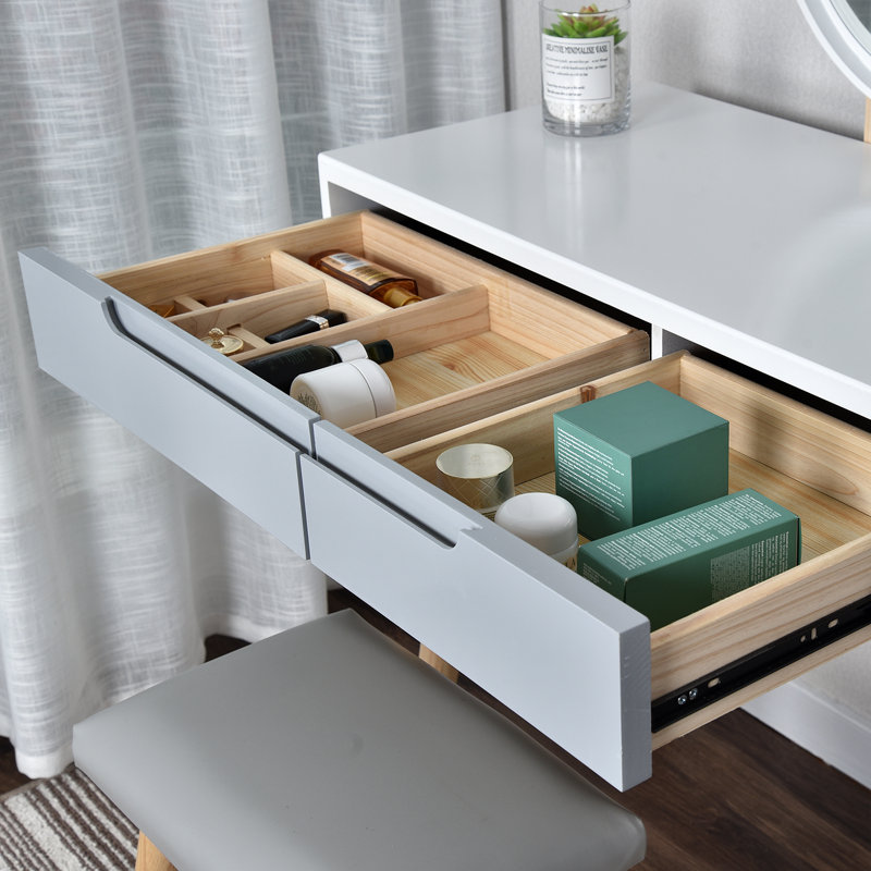 Ensemble de coiffeuse Avitaz avec miroir à luminosité réglable 3 modes et tabouret rembourré, Gris