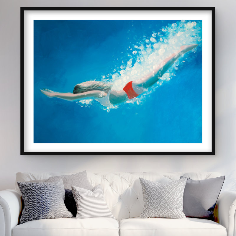 «Diving Jump», reproduction encadrée rouge mat pour femme, H 48 po x l 36 po