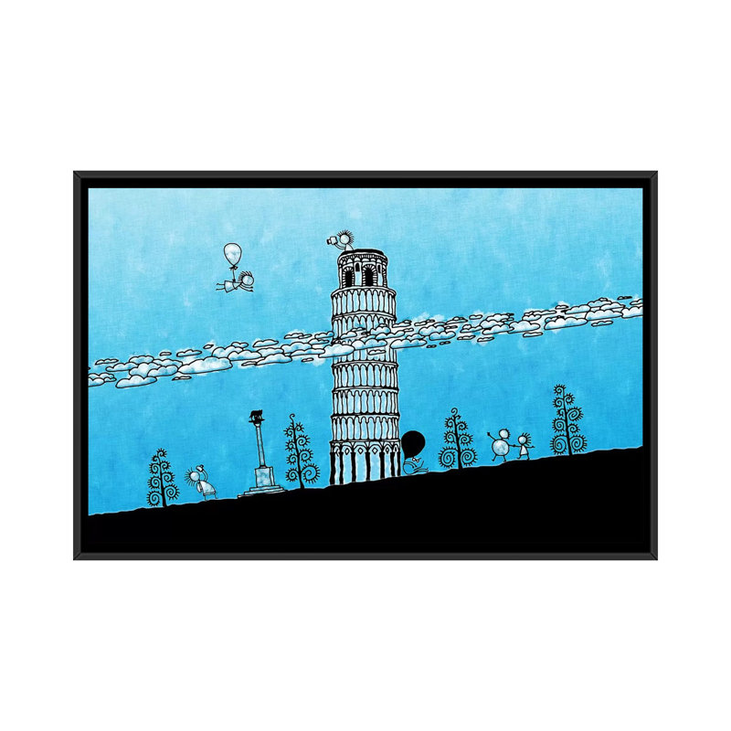 Leonia, tour penchée de Pise, impression sur toile tendue, H 18 po x l 26 po x P 1,5 po, Toile avec cadre noir, Pas de tapis