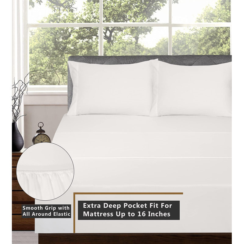 Queen Off-White Cotton Percale Sheet Set with Pillowcases