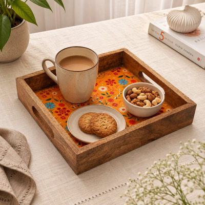Handcrafted Floral Mango Wood Serving Tray