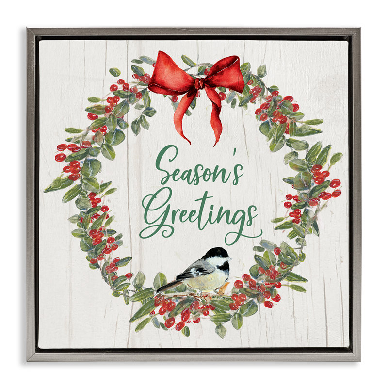 «Season's Greetings», giclée par Sally Swatland, Cadre flottant gris lustré, H 18 po x l 18 po