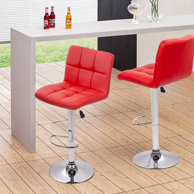 Bar Stool PU Leather Swivel Rotatable Bar Stool Set of 2 Adjustable Counter Height Bar Stool Modern Armless Dining Chair with Back Footrest for Kitchen Dining Room