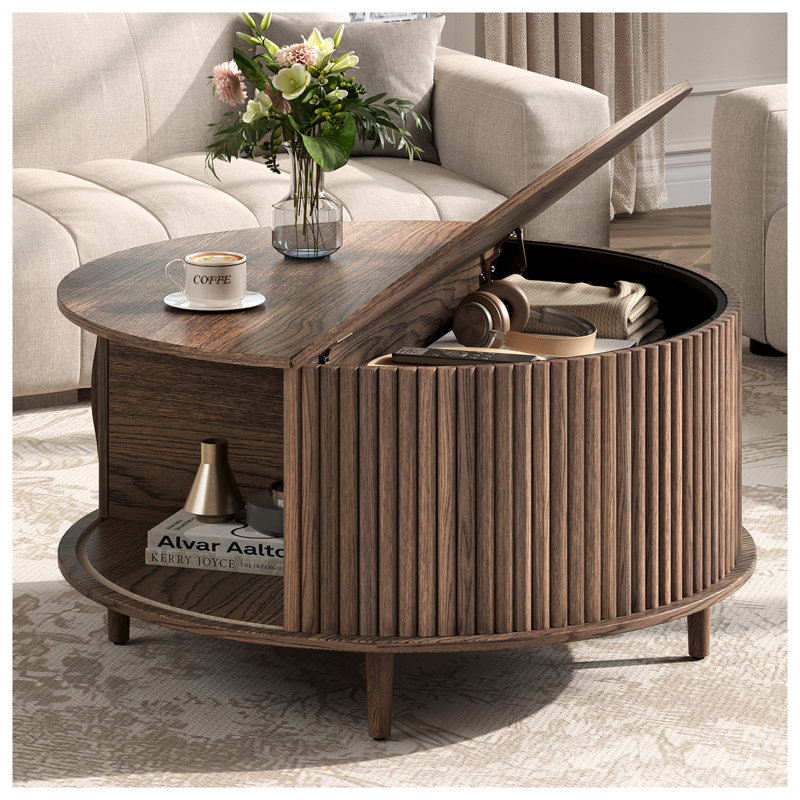 Table basse avec rangement Mid-Century, Bois brun