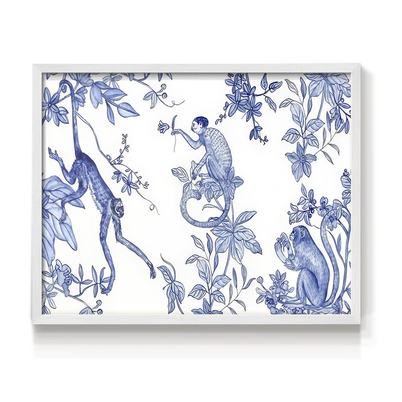 «Blue Monkey Land Toile I», reproduction encadrée